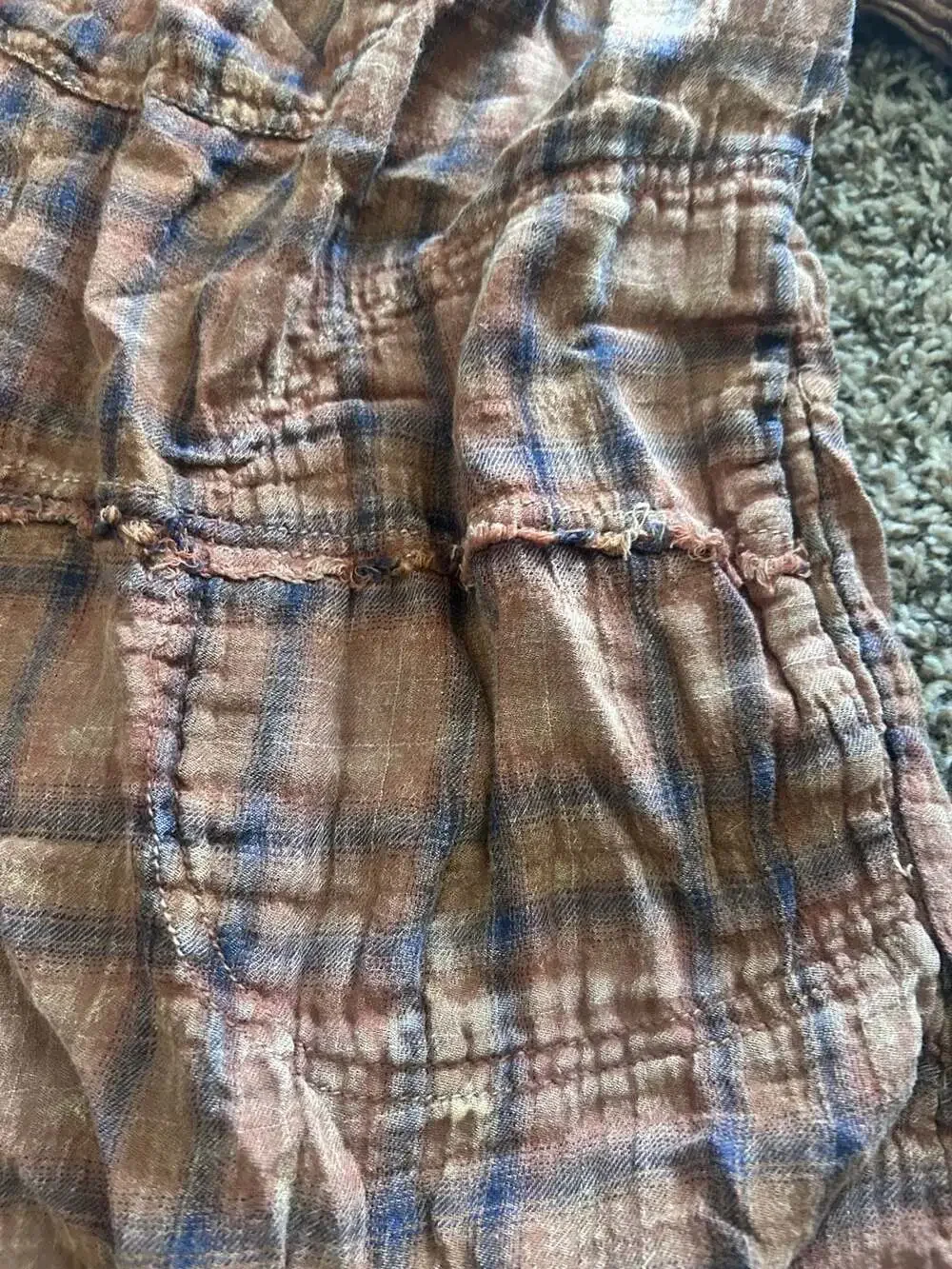 We The Free | Free People | women’s Brown Plaid  Button-Down distressed Top